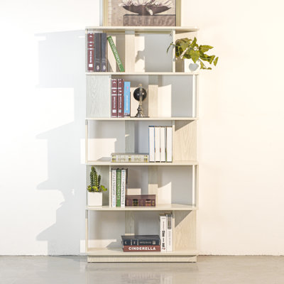 Bibliothèque ouverte à 5 niveaux L 31,5 po x H 64,56 po, étagère de rangement moderne en bois aggloméré à combinaison libre pour le salon, bureau à domicile, chêne blanc