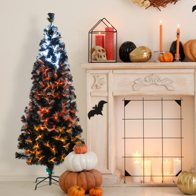 Black Fiber Optic Tree with Candy Corn Color Lights