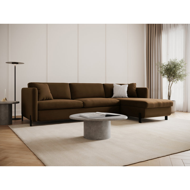 Bejna 3 Seater Velvet Sofa Bed, Right Hand Facing, 80cm H x 170cm W x 260cm D, Chocolate