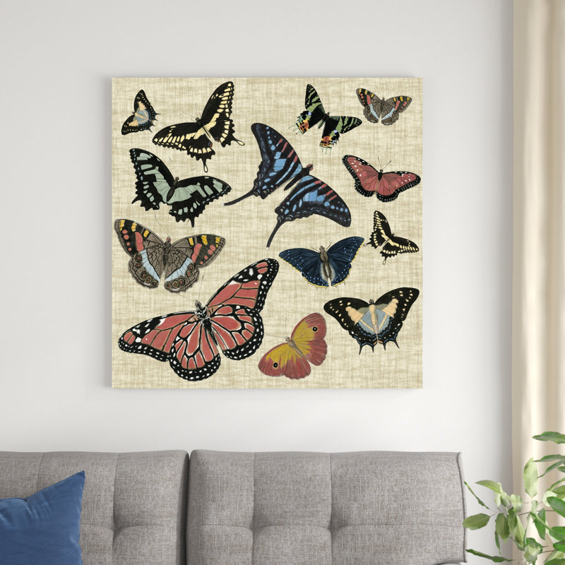 Papillons et lin I, H 36 po x l 36 po x P 1 po