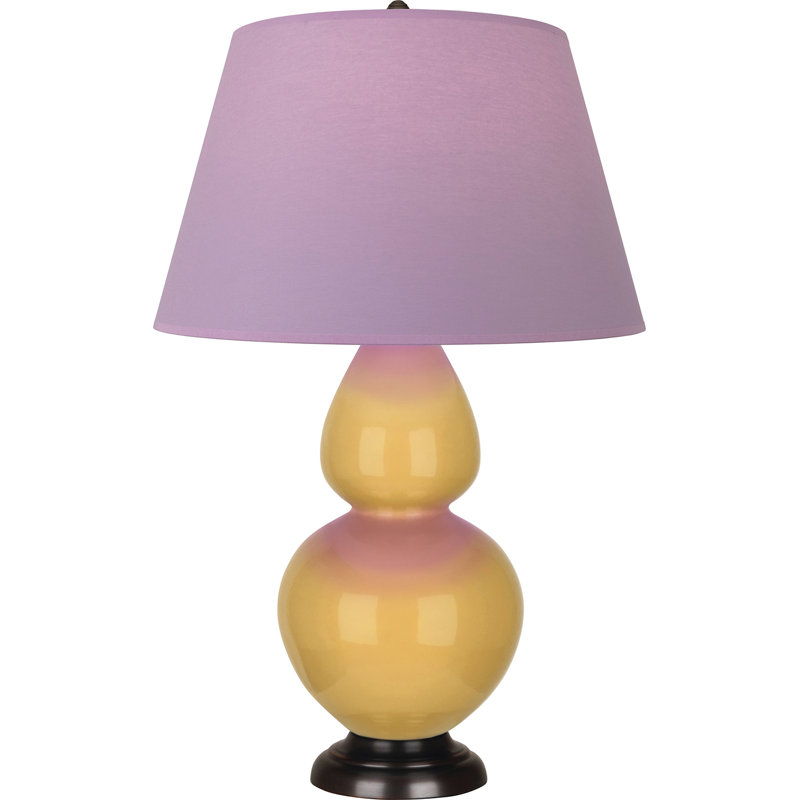 Lampe de table double gourde en céramique, Lavande / prune, Jaune coucher de soleil glacé / bronze, Bronze