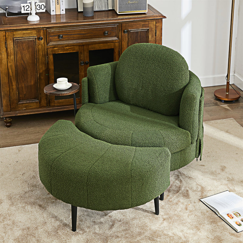 Fauteuil rembourré simple avec repose-pieds mobile, Vert