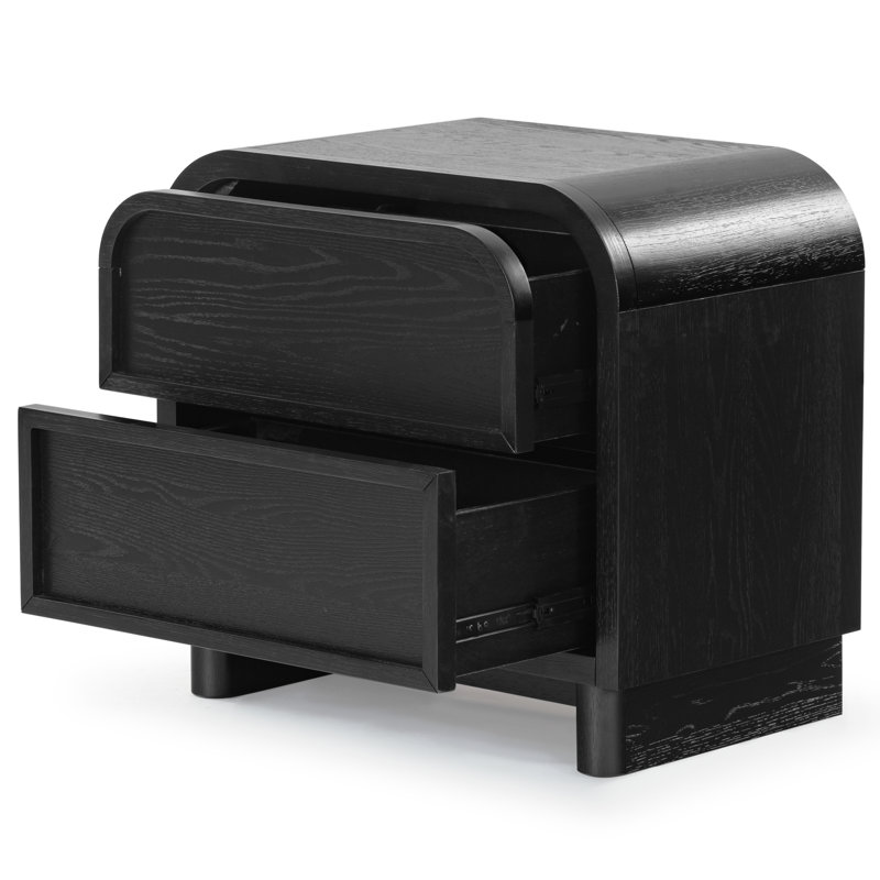 Dinah 2 Drawer Wood Nightstand, Black