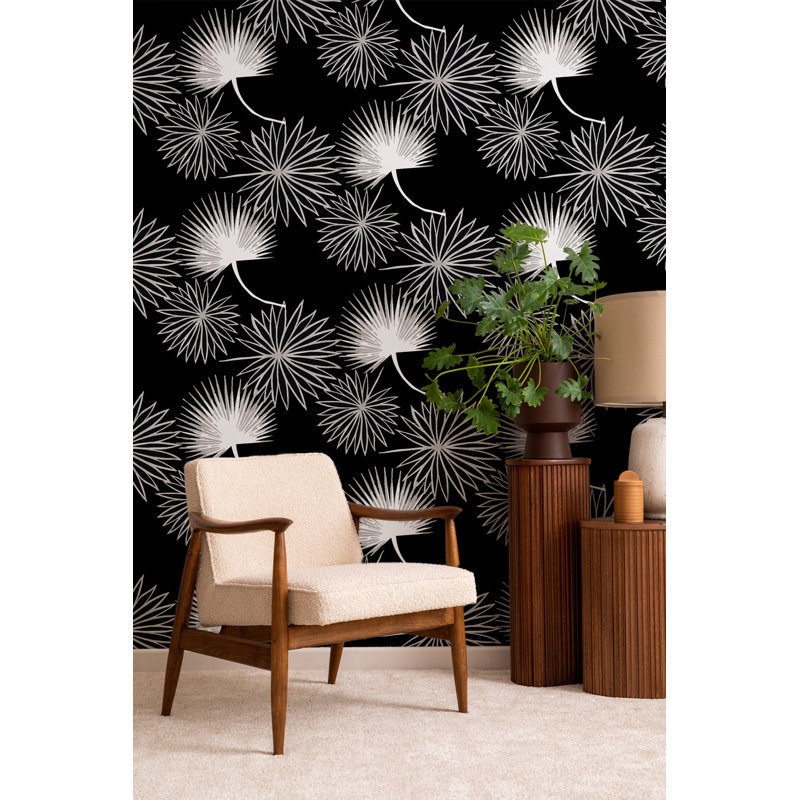 Cabbage Palm 10' L x 24" W Peel and Stick Wallpaper Roll, White, Premium Paper