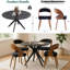47.2-inch Round Wooden Dining Table with 4 Upholstered Chairs Set (Seats 4-6), Mid-Century Style Dining Table, Base-Style Dining Table Set Suitable for Kitchens and Dining Rooms-926239717-926239736