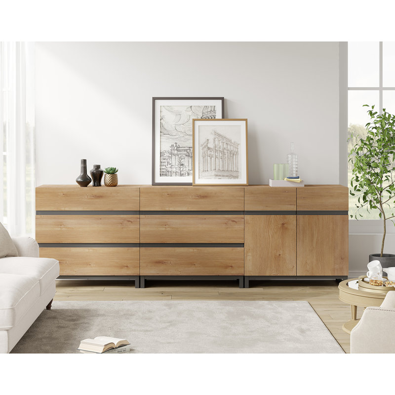 Aadam Wood 6-Drawer Accent Cabinet with Metal Base, Oak
