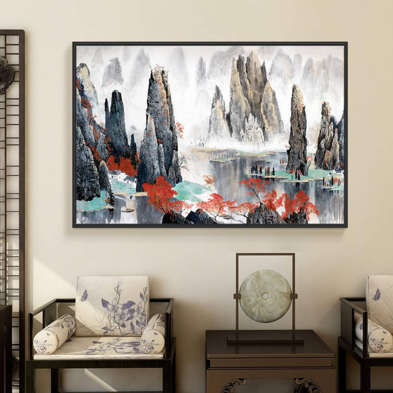 Peinture à l'encre de chine, chinois, haute rivière de montagne, impressions sur toile pour le décor de chambre à coucher