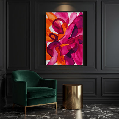 Abstrait aquarelle, art mural rose sur toile 71