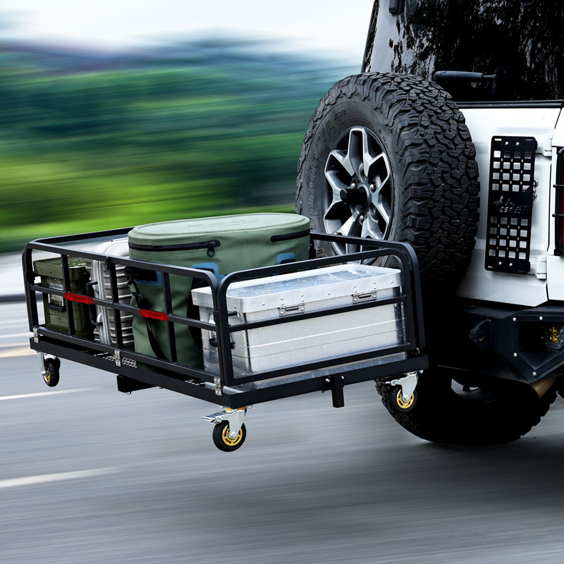 60.63 x 26.97 x 5.31 inches Hitch-Mounted Cargo Basket 750 LBS Folding Vehicle Cargo Carrier Fit 2" Receiver with Wheels and Handle Heavy Duty Luggage Storage Basket for SUV Rv Truck Trailer