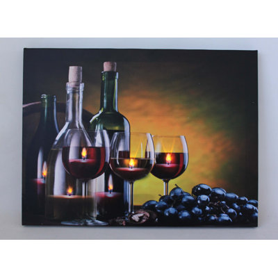 LED Lighted Flickering Wine Grapes and Candles Canvas Wall Art 15.75"