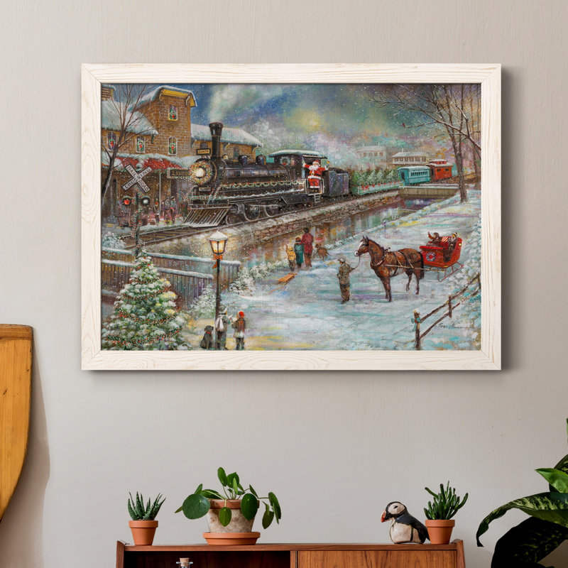 Train de Noël - reproduction d'art sur toile, H 37,5 po x l 27,5 po x P 1,5 po, Blanc