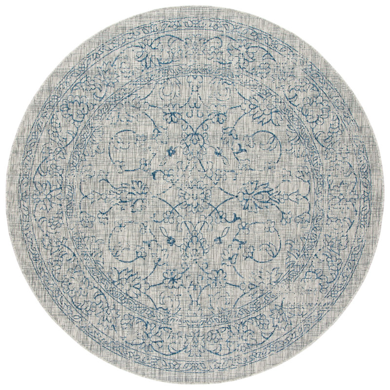 Tapis oriental d'intérieur / extérieur Bismark Performance, Grey/Navy, Round 4'