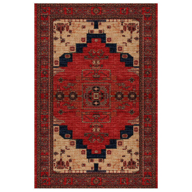 Strawbridge Red Beige Brown Moroccan Machine Printed Cotton Polyester Area Rug, Runner 6'7" x 16'5"