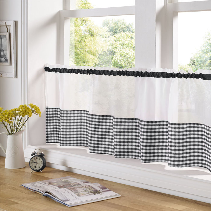 Wiktoria Gingham Swag Curtain Pelmet, Black, 60cm H x 149.9cm W