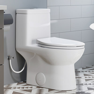 Greta 1.28 GPF Dual-Flush Elongated Floor Mounted One-Piece Toilet (Seat Included) -  HOROW, MT001