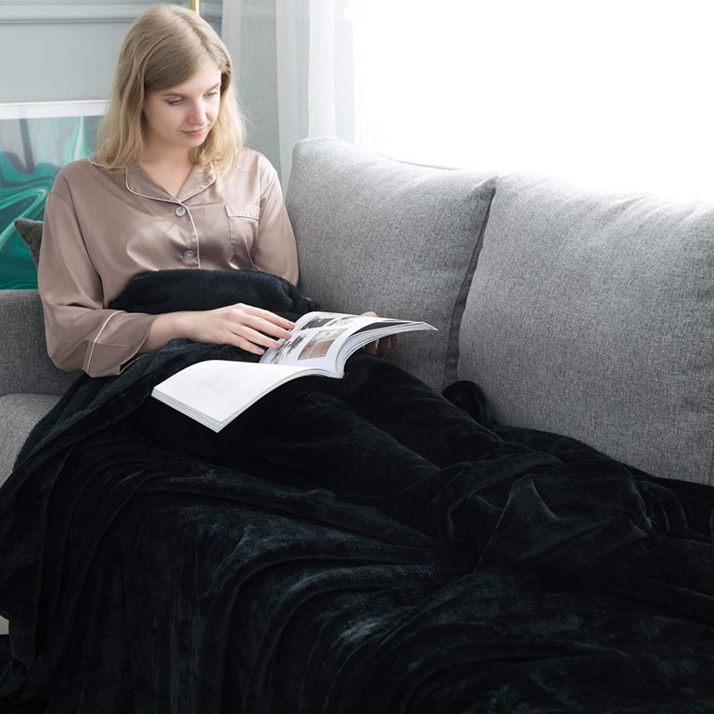 Zygi Reversible Mink Faux Plush Fur Fleece Throw/ Blanket, 200cm x 150cm	, Black