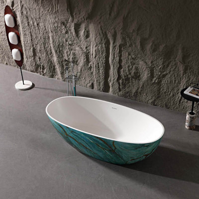 Baignoire de trempage à surface solide 65 "à texture turquoise avec intérieur blanc (fabriquée sur commande)