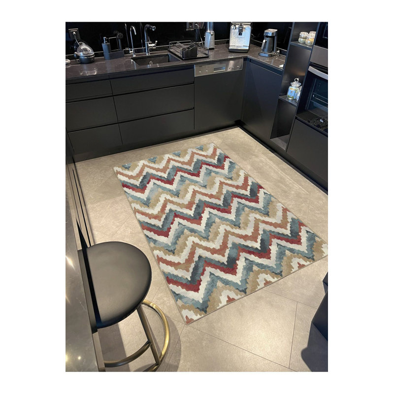 Tapis décoratif en croix à motif zigzag lavable à la machine, Carré 3 pi 3 po