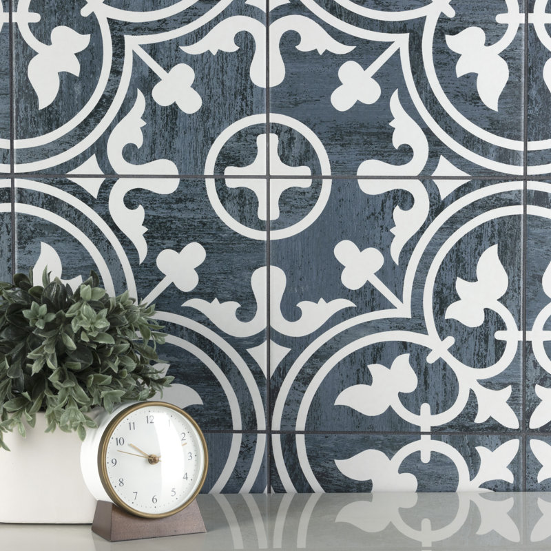 Cassis Arte 10" x 10" Porcelain Patterned Wall & Floor Tile, Black Night