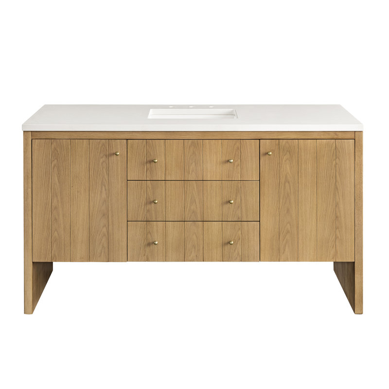 Hudson 60'' W Single Vanity, White Zeus, 8" Widespread, Light Natural Oak