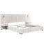Très grand lit tapissier en chenille plissée et à angle - lumières réglables, tête de lit plateforme, table de chevet, lampes, beige