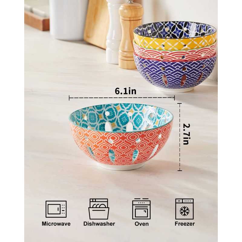 Colourful Fruit Bowl, Round Berry Colander, Cute Small Container For Strawberry, Fruit Basket For Kitchen Counter, Set Of 4