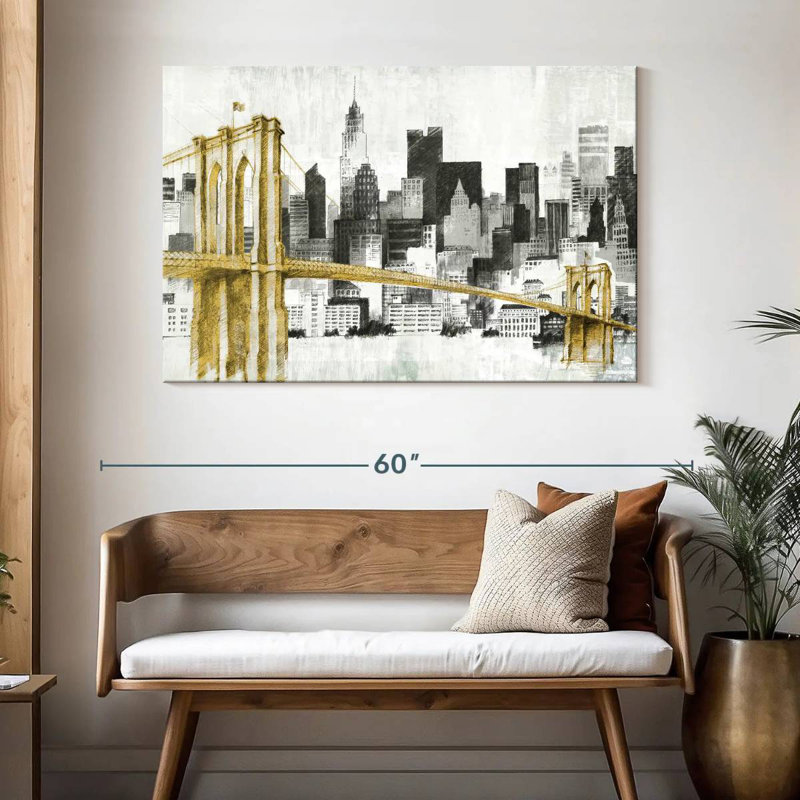 Lilie New York Skyline pont jaune sans mots, H 32 po x l 48 po