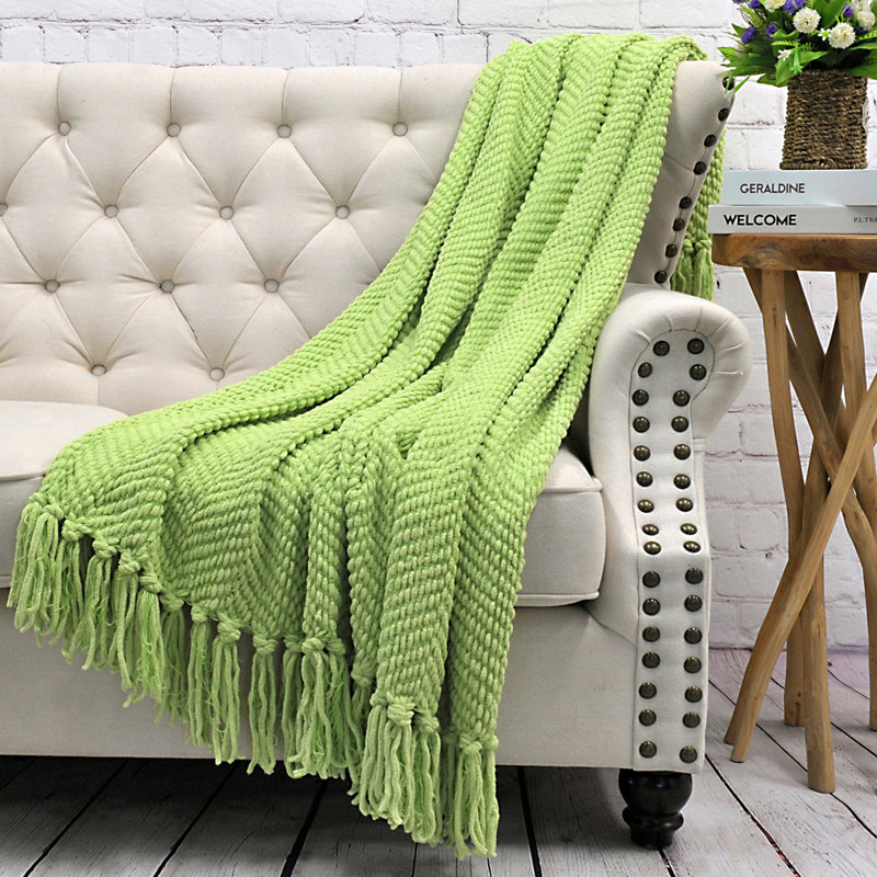 Jeté en tricot de tweed, 50 po x 60 po, Laitue verte