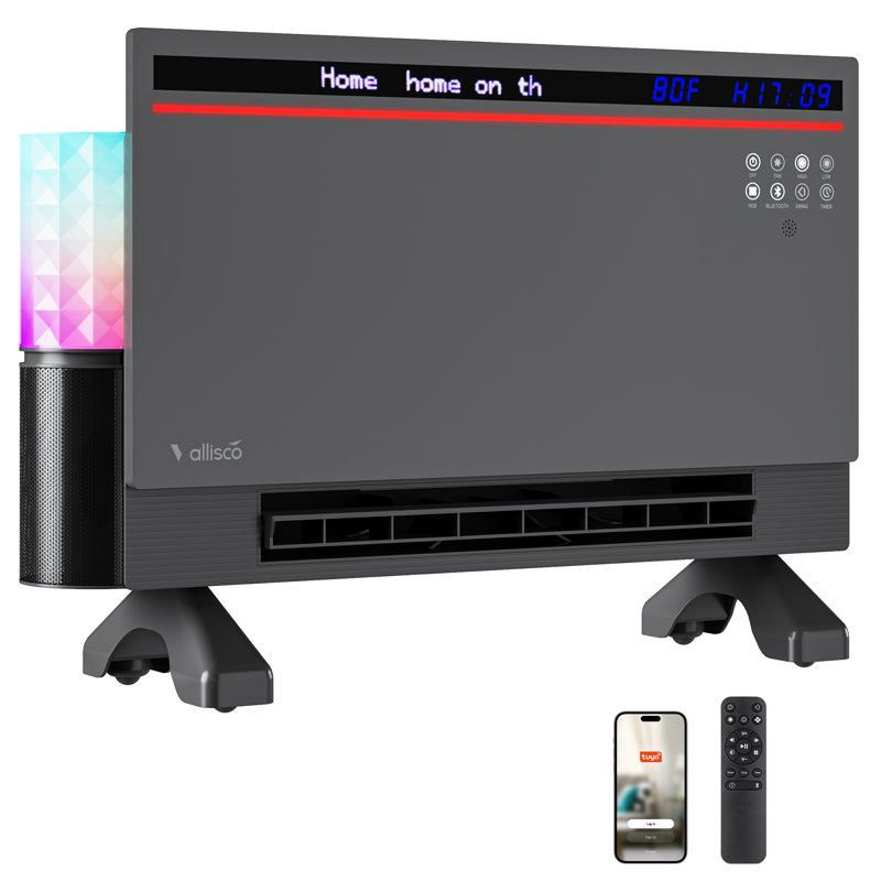 Smart Electric Space Heater With Bluetooth Speaker & Rgb Light, App/remote/touch Control, Freestanding/wall Heater, 2 Heat & 2 Fan Modes For All-season Indoor Use