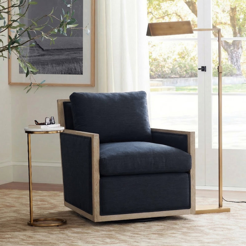 Fauteuil pivotant rembourré 27 po, Lin indigo