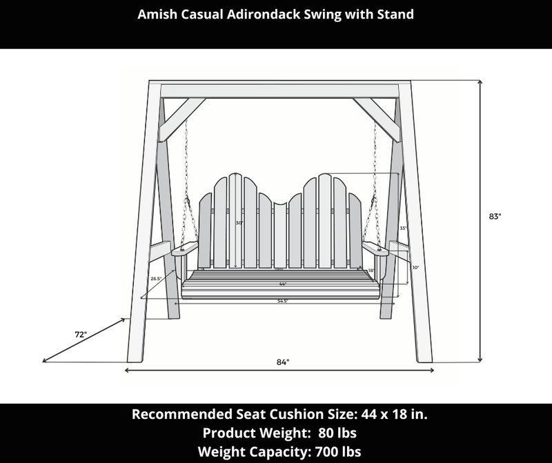 Balançoire Adirondack robuste avec support en A, Noir semi-solide