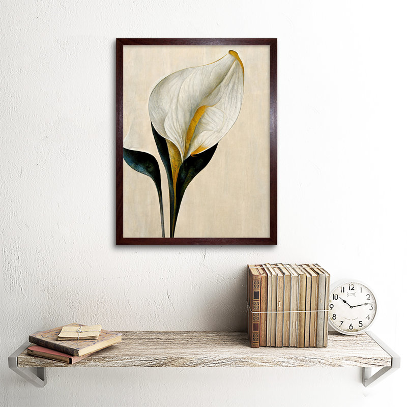 Cala Lily Abstract Flower Lilies Minimalist - Print, Brown Framed Paper, 43cm H x 33cm W x 2cm D
