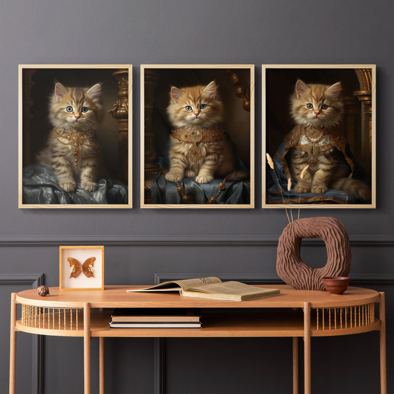 Série royale d'animaux LXVII - ensemble de 3 estampes numériques encadrées - prêt à être accroché, Naturel, H 10 po x l 8 po