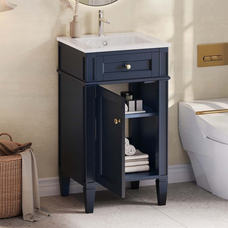 Freestanding Bathroom Vanity with Ceramic Sink,Soft Closing Door,Adjustable Shelf, Blue