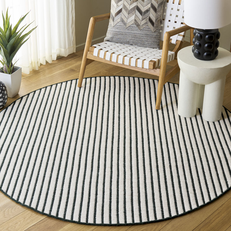 Vermont Hand Woven Wool;Cotton Striped Indoor Rug, Round 6'