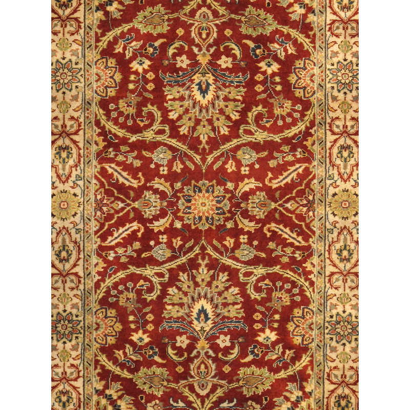 Baku Hand Knotted Wool Floral Area Rug in Red/Beige, Runner 2'7" x 9'7"