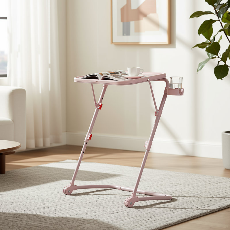 Table d'appoint pliante réglable multifonctionnelle avec porte-gobelet et surface inclinable réglable pour la cuisine ou la salle à manger