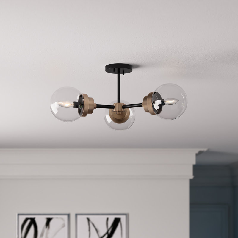 Plafonnier semi-encastré 3 lumières 22,88 po Breit, Décorations noir mat / en laiton