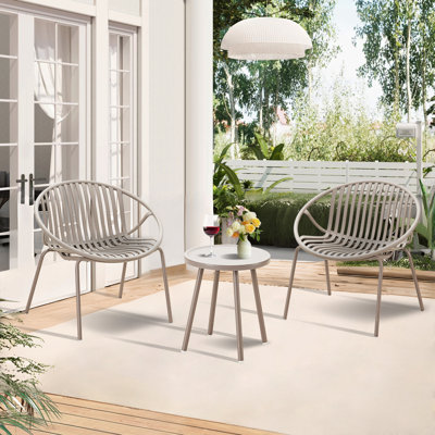 Patio Furniture Set, 3 Piece Resin Weave Seating Group with Table and 2 Resin Chairs, Outdoor Conversation Set for Garden