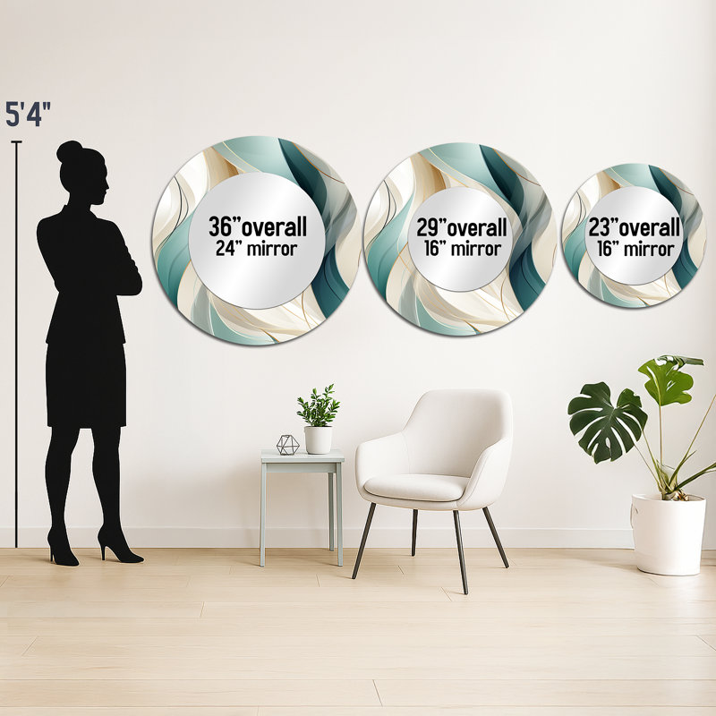 Subdued Elegance - miroir décoratif abstrait, miroir mural rond beige, impression d'art en métal, 29 po x 29 po