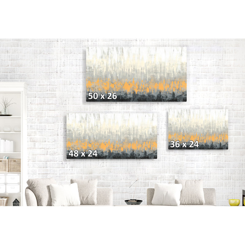 Pluie abstraite, blanc à noir, orange, crème, gris, H 24 po x l 36 po x P 1,5 po