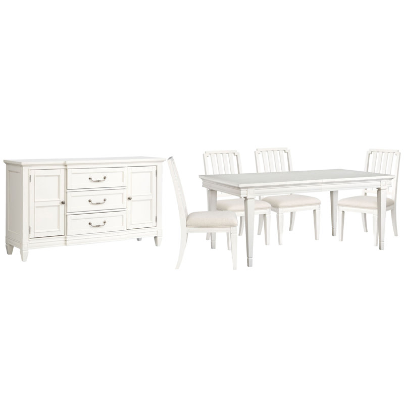 Gilvira Extendable Rectangular Dining Table With 4 Side Chairs And Buffet, 6Pcs:Table,Sideboard,4Chairs