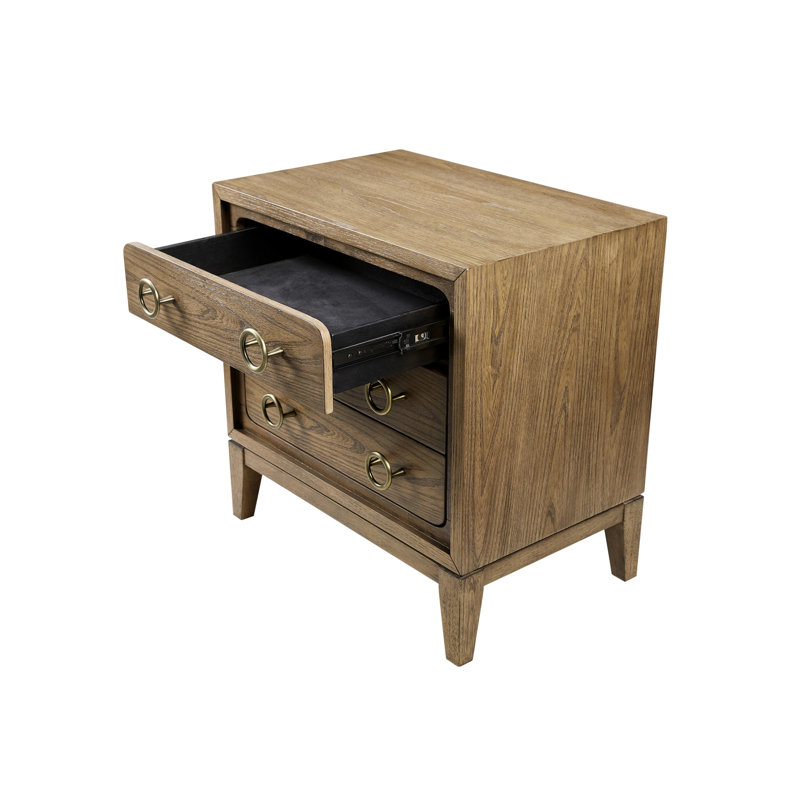 Table de chevet 3 tiroirs avec finition latte - Placages, conception moderne, dessus doublé de feutre, bas, poids de 76,82 lb, largeur des tiroirs de 26,78 po, profondeur de 17,05, poids