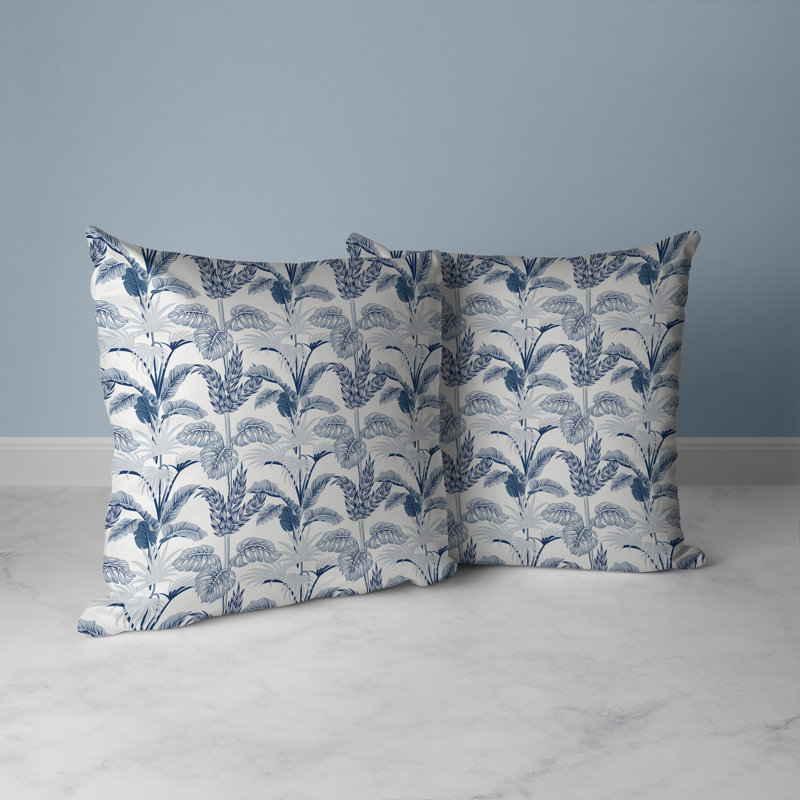 Coussin Jungle Symphony, H 16 po x l 16 po, Bleu / blanc