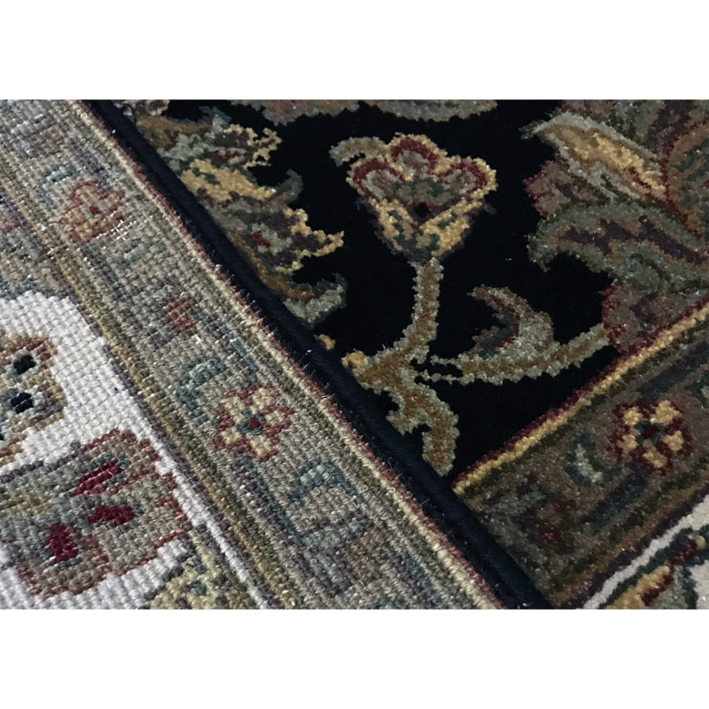 Tapis oriental noir / ivoire en laine noué à la main Magnolia