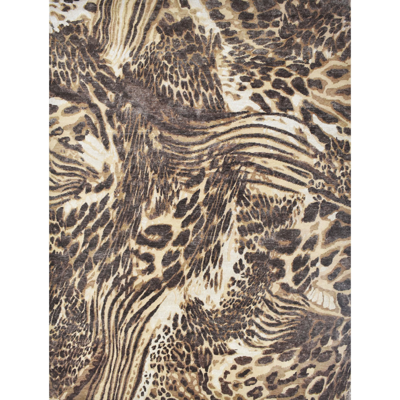 Tapis noir / brun tissé à la main de haute qualité, Rectangle 8 pi x 10 pi