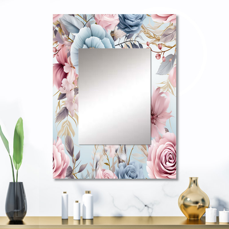 Motif bohème Moriches rose et bleu Dreamcatchers - miroir décoratif floral, miroir mural Cottage, 32 po x 24 po