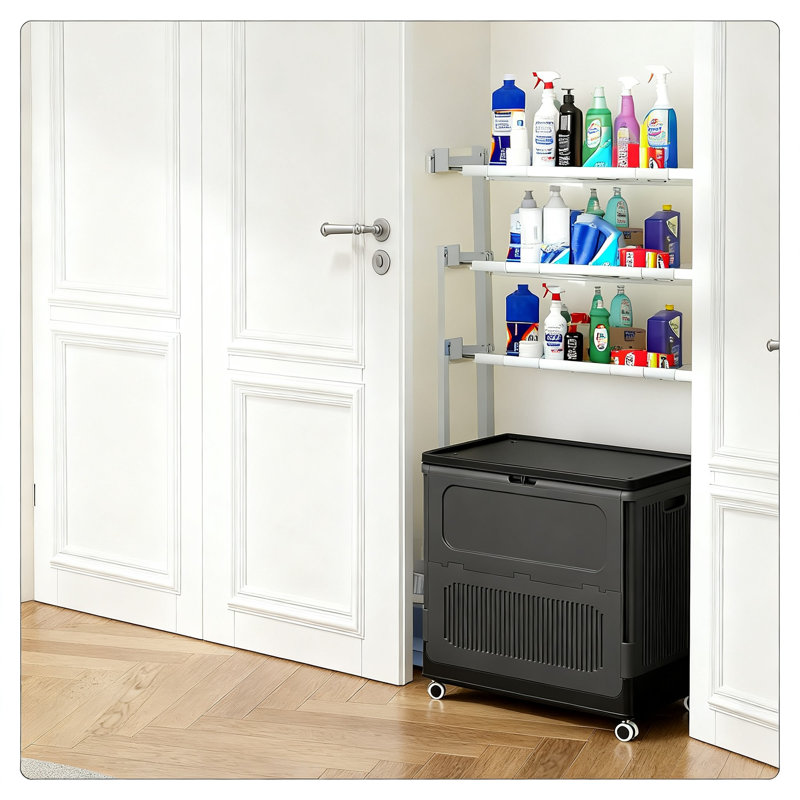 Rolling Laundry Hamper With Lid, Large Capacity Collapsible Basket With Wheels (Black), Black