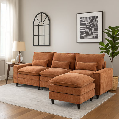 Convertible Sectional Sofa Couch, 4 Seat Sofa Set for Living Room L-Shaped Modular Sofa with Ottoman