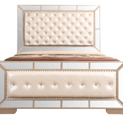 Élégant grand lit perle au design minimaliste
